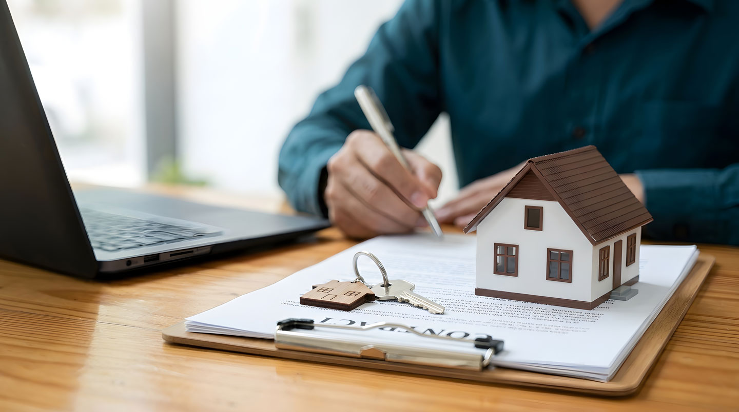Femme quarantaine organisant des documents administratifs français dans des pochettes transparentes sur une table domestique pour constituer un dossier de crédit immobilier